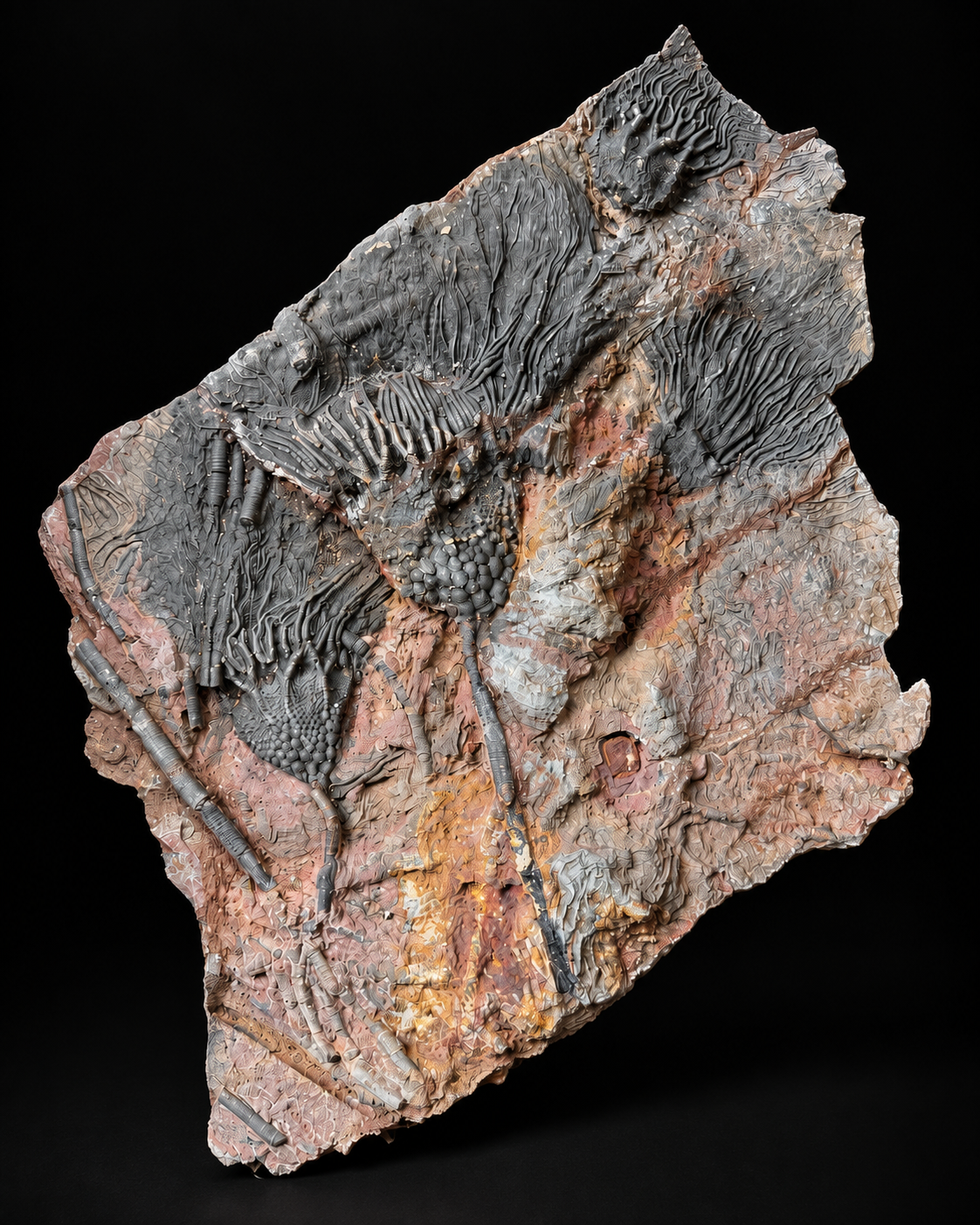 Large crinoid fossil plate – Scyphocrinites – Morocco – 50 cm
