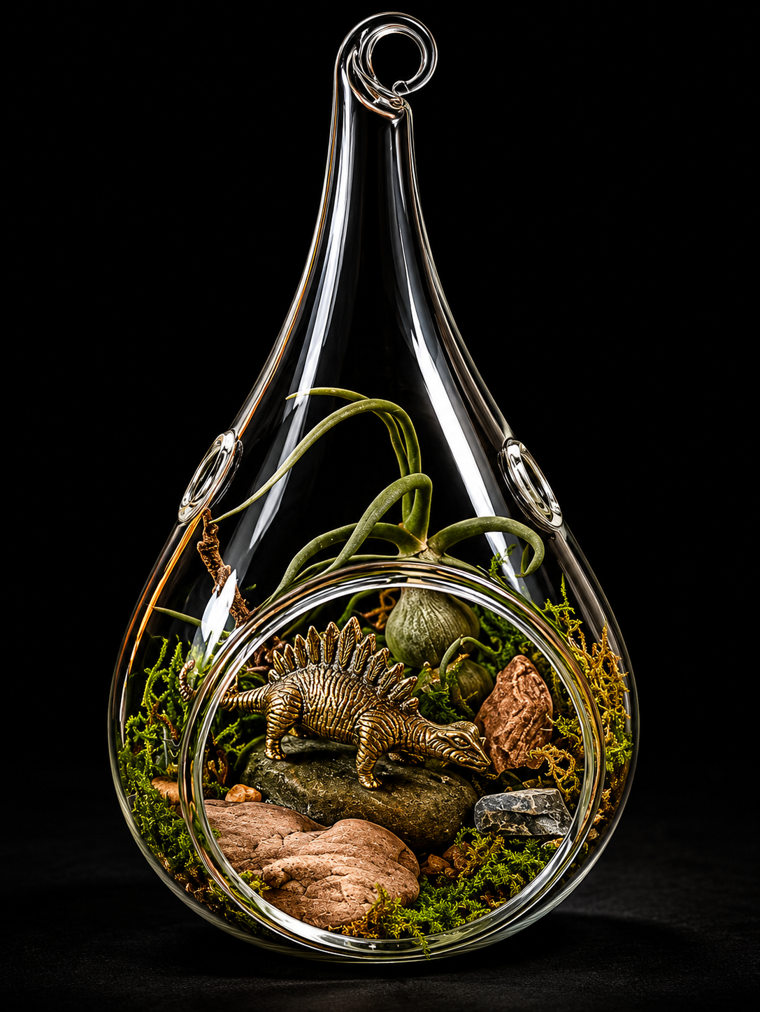 Glass mini terrarium with Tillandsia & dinosaur – 13 cm