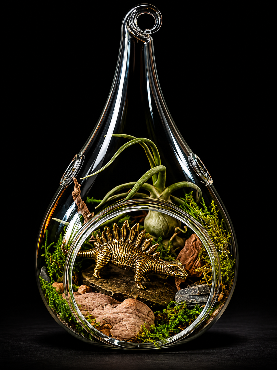 Glass mini terrarium with Tillandsia & dinosaur – 13 cm