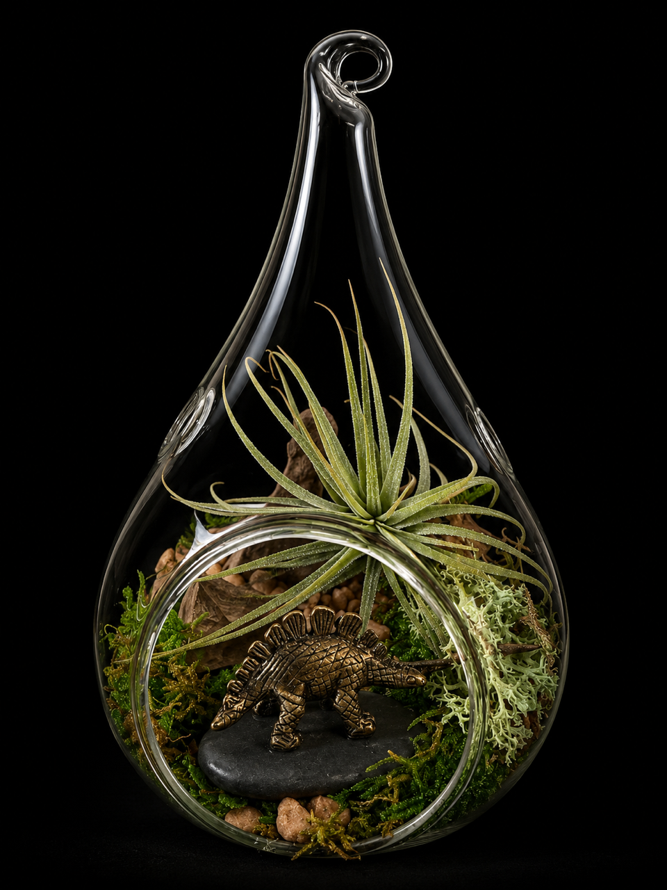 Glass mini terrarium with Tillandsia & dinosaur – 13 cm
