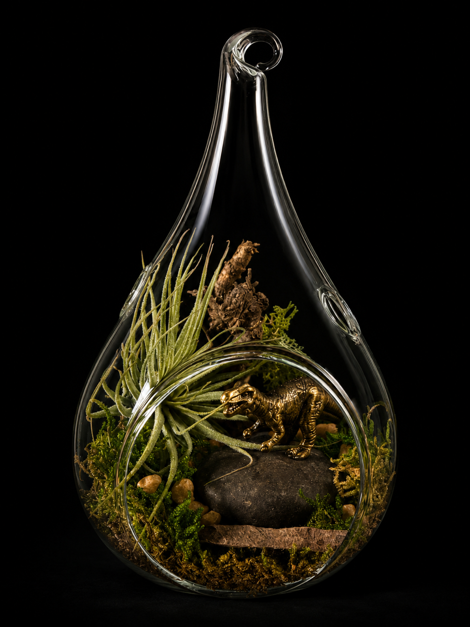 Glass mini terrarium with Tillandsia & dinosaur – 13 cm