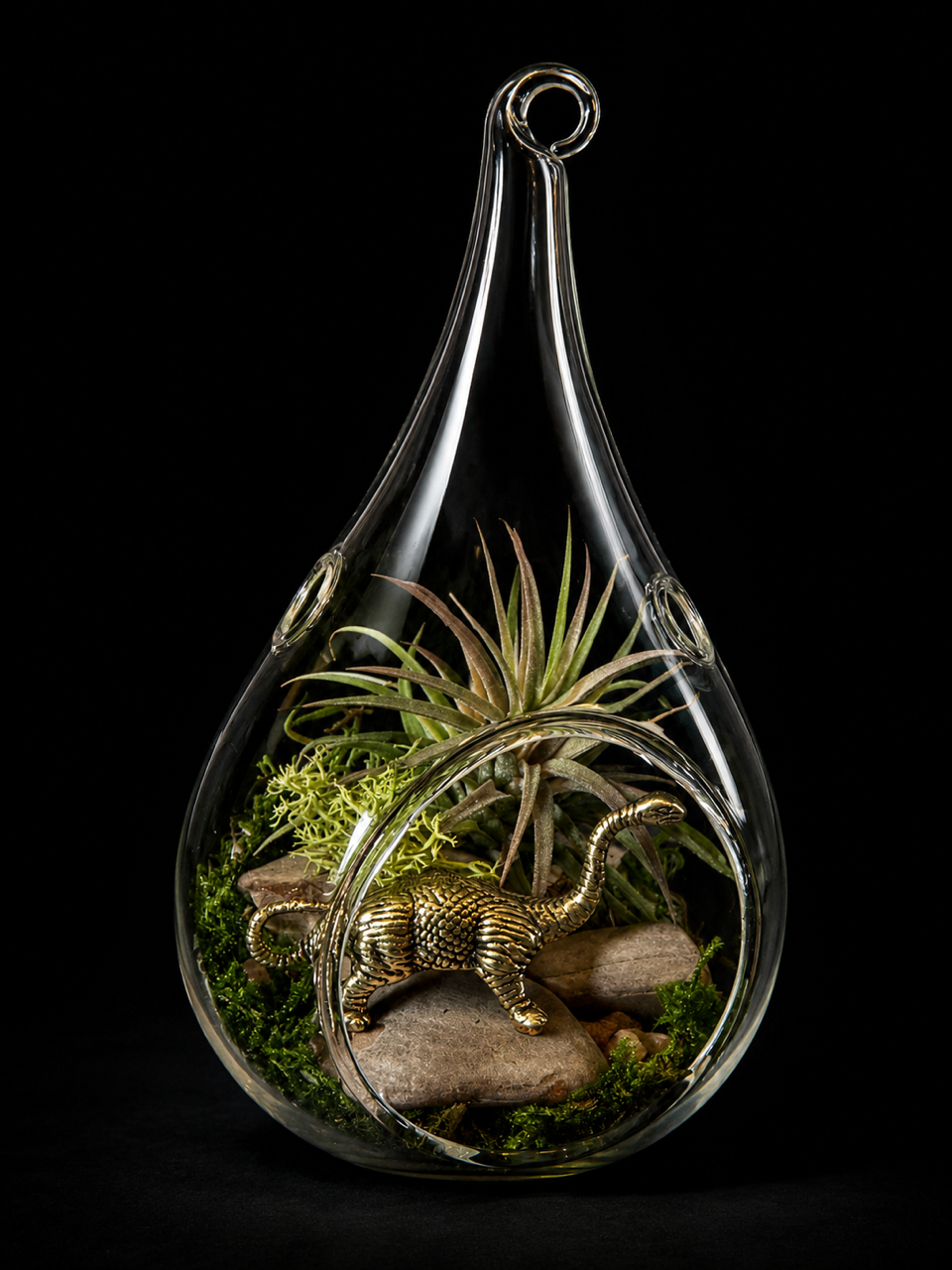 Glass mini terrarium with Tillandsia & dinosaur – 13 cm