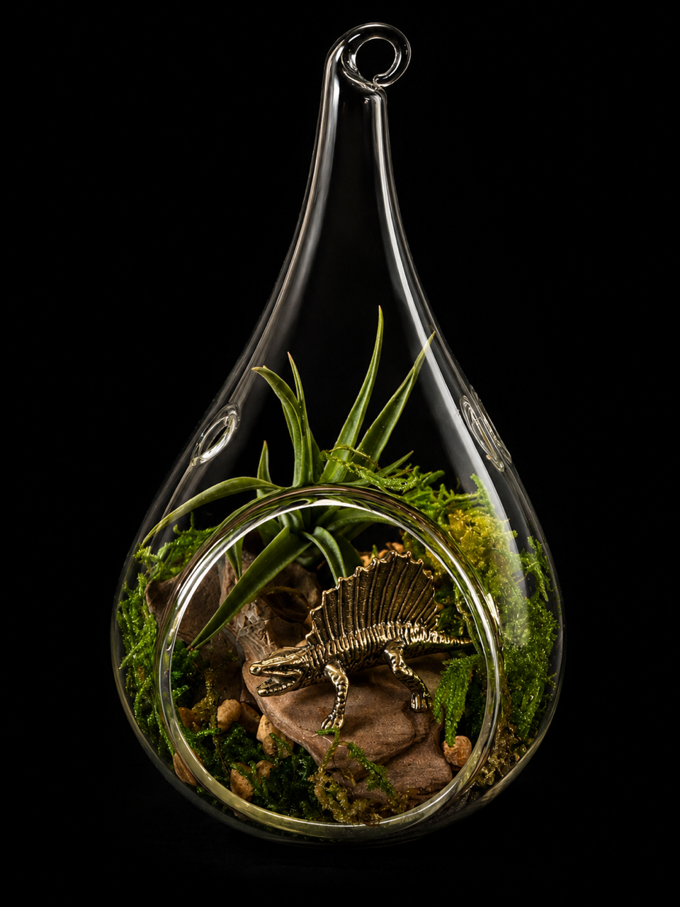 Glass mini terrarium with Tillandsia & dinosaur – 13 cm