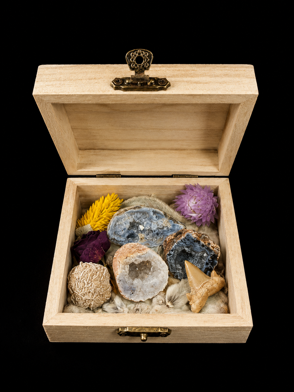 Coffret nature avec fossiles et minéraux – composition unique