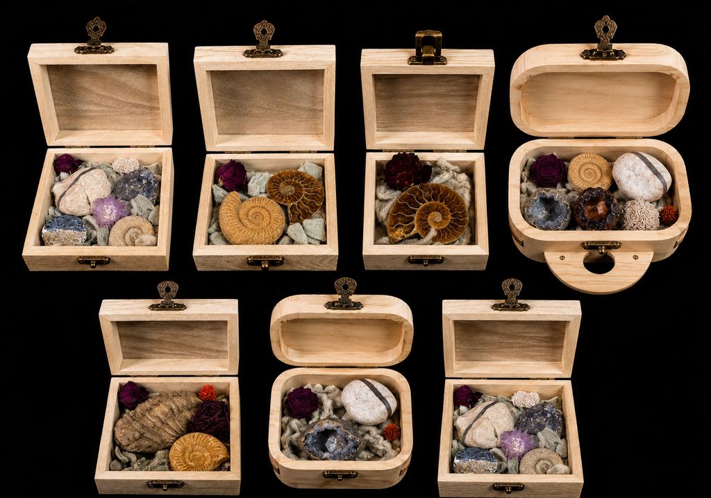 Coffret nature avec fossiles et minéraux – composition unique